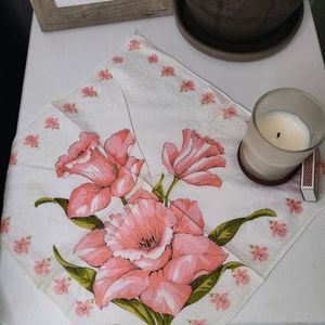 Pink Floral Print Vintage Handkerchief/Neck Scarf